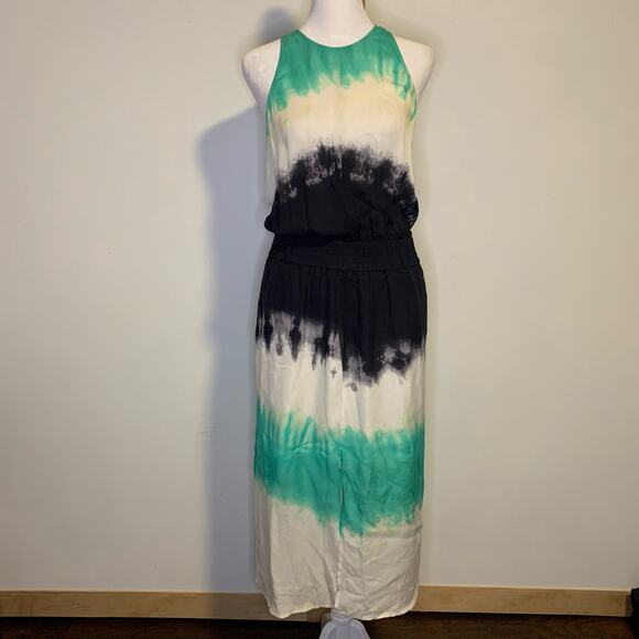 A.L.C. Tallulah white green & navy tie-dye sleeveless silk midi dress size 6 - Picture 3 of 15